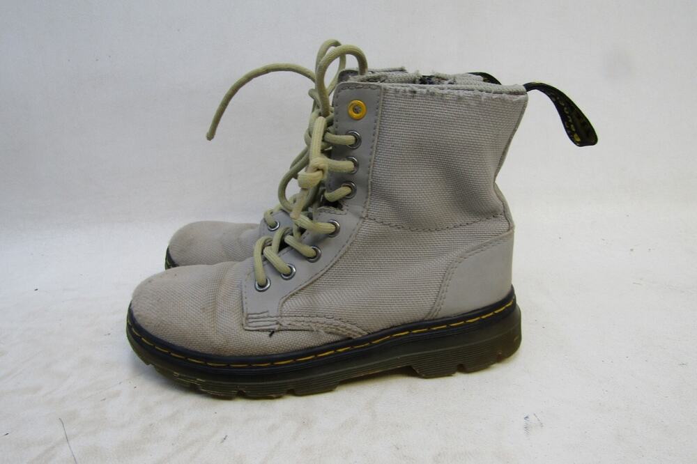 Dr Martens Little Kids Youth Sz 12 M Gray Canvas Zip 8 Eye Ankle Boots